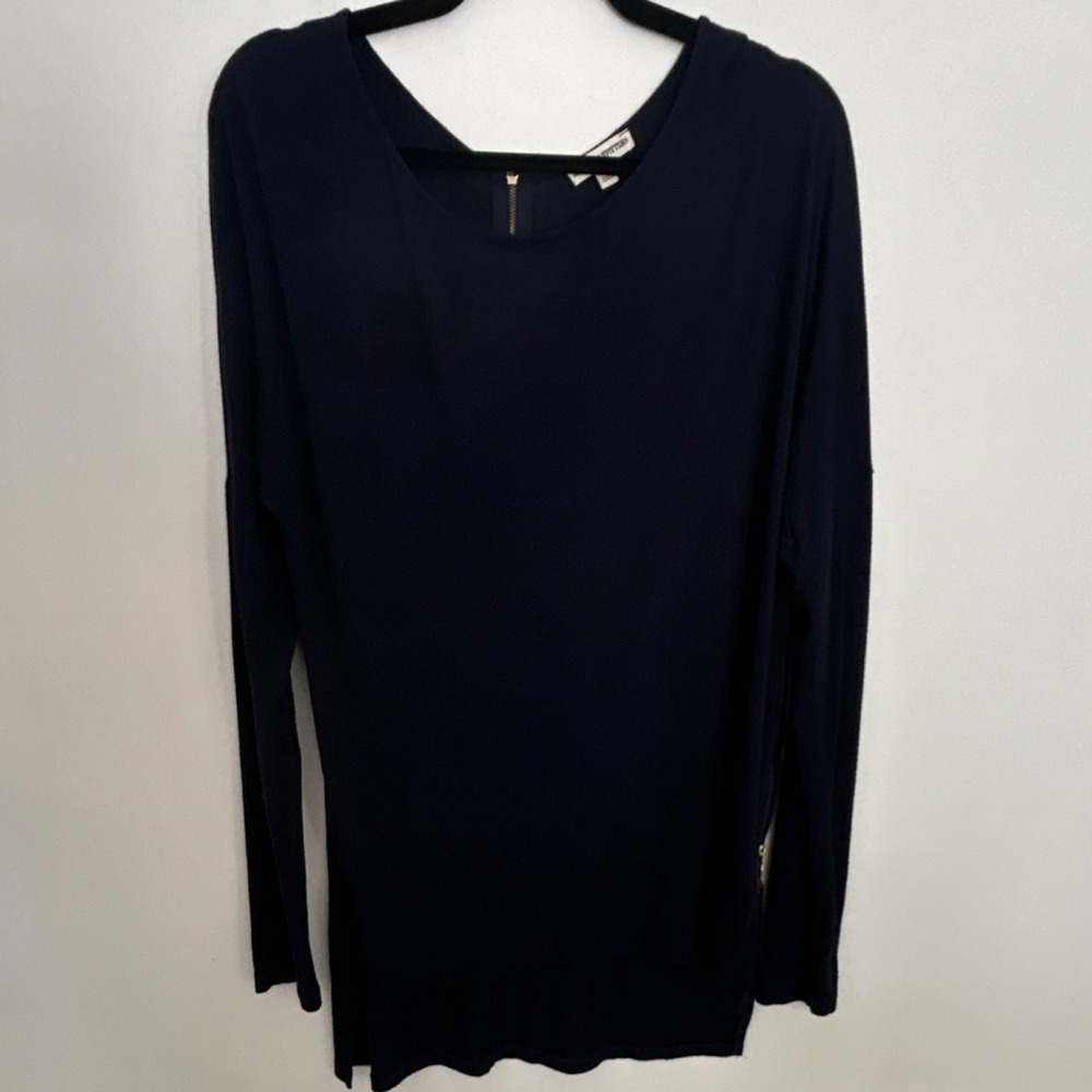 Zenana Outfitters‎ Women's Navy Solid Knit Zip Accent Top Long Sleeve L RT-6628